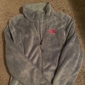 North face fuzzy silver zip up